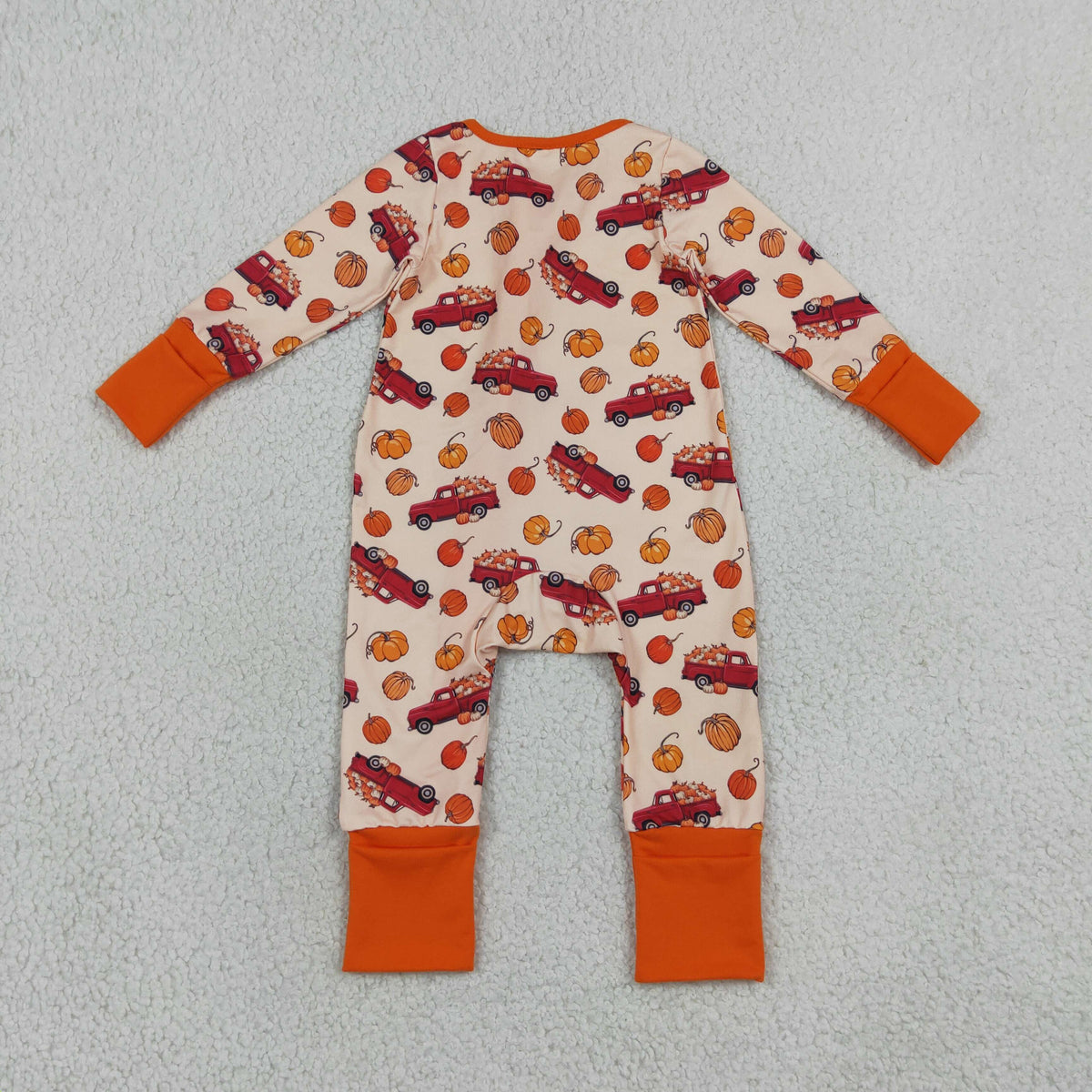 NEW RTS NO MOQ milk silk LR3234 Baby Boys Pumpkins Trucks Fall Two Way Zip Convertible Romper