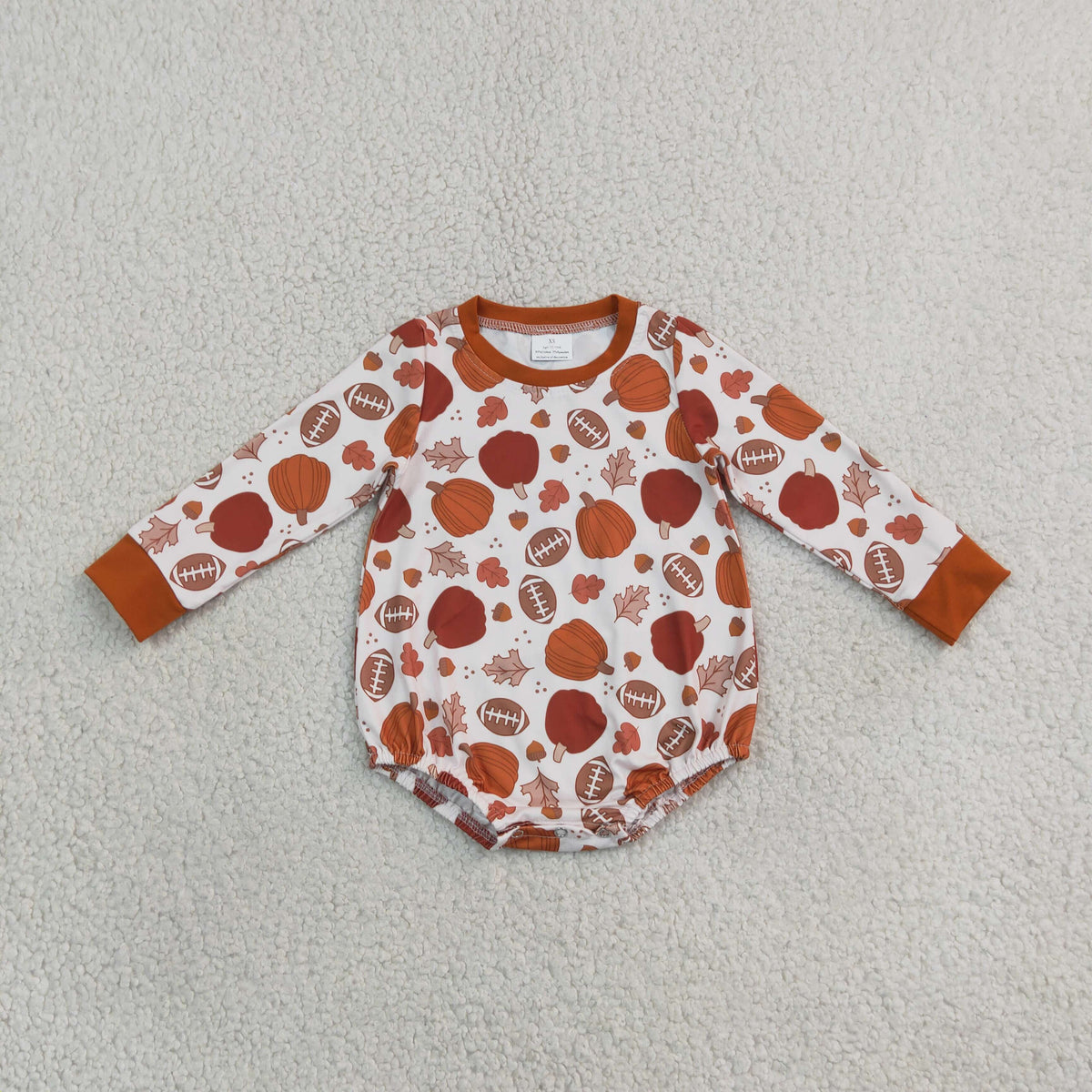 NEW RTS NO MOQ milk silk LR3235 Baby Boys Long Sleeve Football Pumpkins Fall Romper