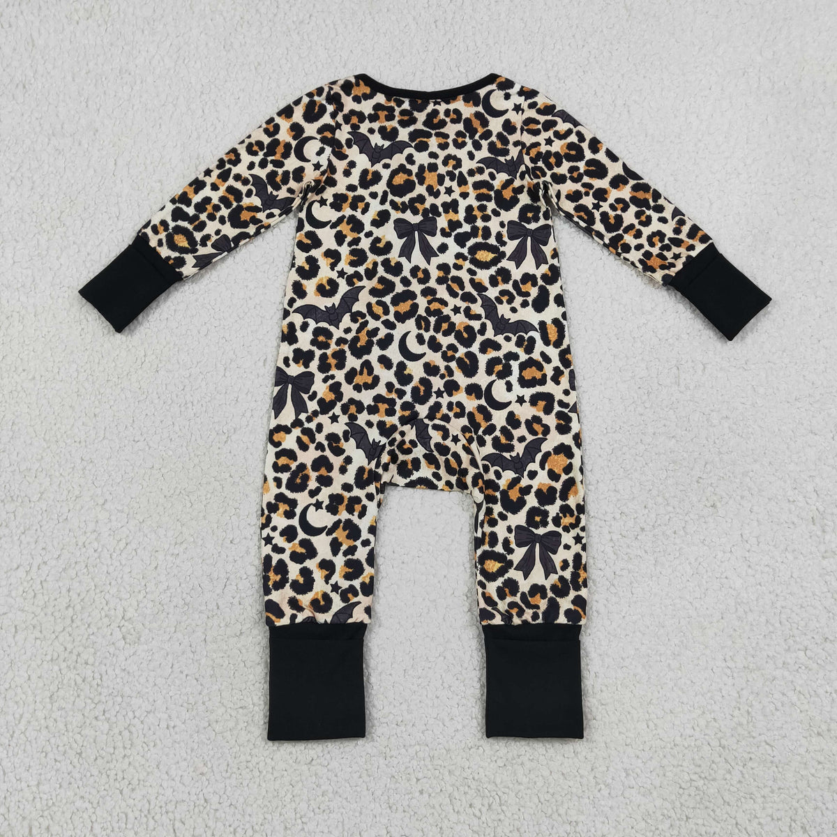 NEW RTS NO MOQ milk silk LR3242 Baby Boys Leopard Bats Halloween Two Way Zip Convertible Romper