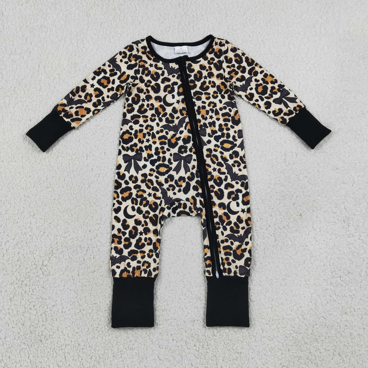 NEW RTS NO MOQ milk silk LR3242 Baby Boys Leopard Bats Halloween Two Way Zip Convertible Romper