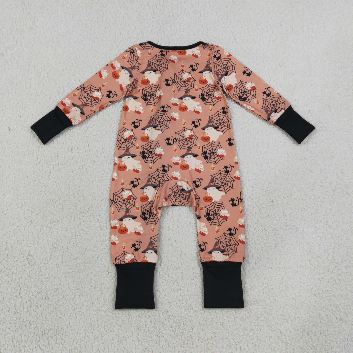 NEW RTS NO MOQ milk silk LR3250 Baby Boys Ghost Pumpkins Halloween Two Way Zip Convertible Rompers