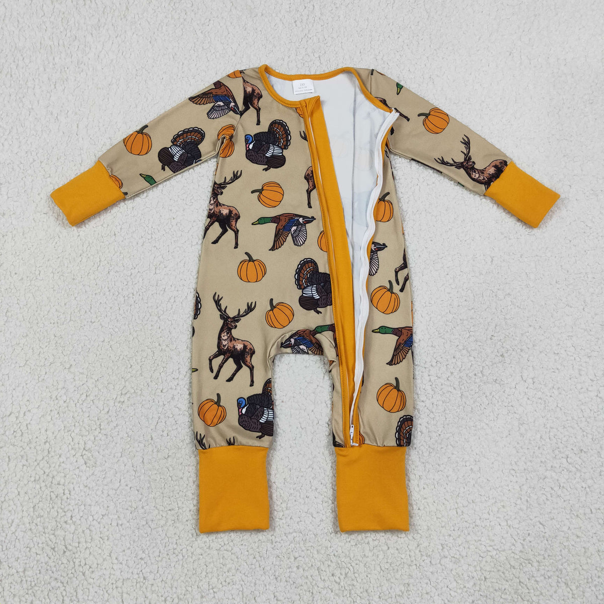 NEW RTS NO MOQ milk silk LR3251 Baby Boys Pumpkins Turkey Ducks Deer Thanksgivings Two Way Zip Convertible Rompers