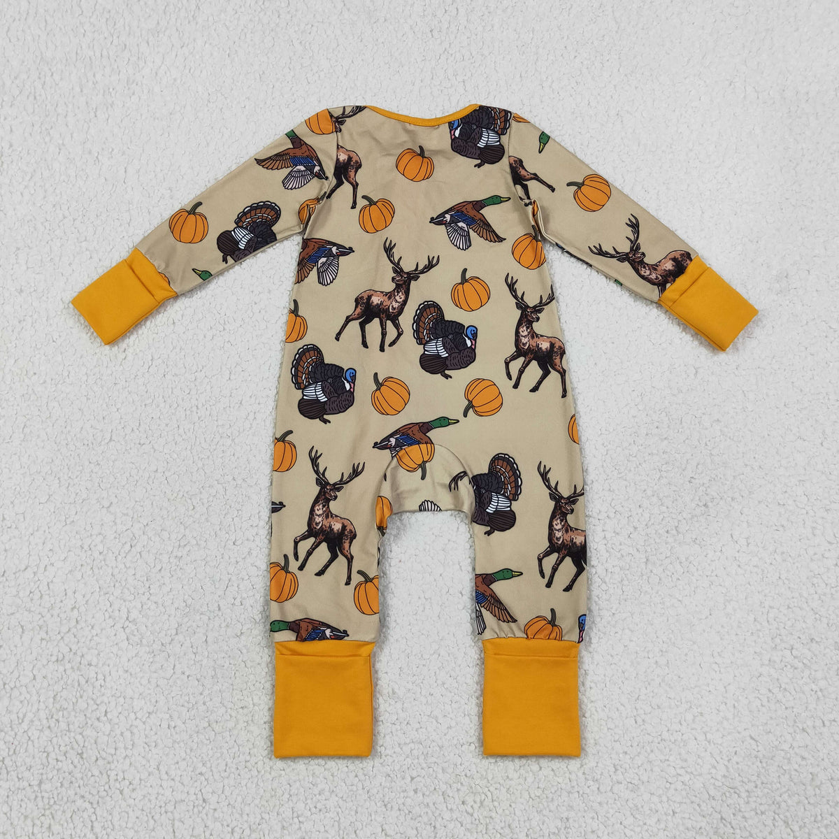 NEW RTS NO MOQ milk silk LR3251 Baby Boys Pumpkins Turkey Ducks Deer Thanksgivings Two Way Zip Convertible Rompers