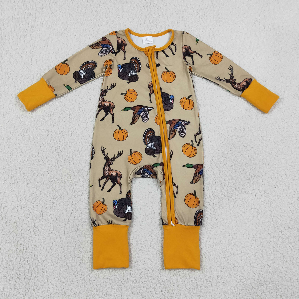 NEW RTS NO MOQ milk silk LR3251 Baby Boys Pumpkins Turkey Ducks Deer Thanksgivings Two Way Zip Convertible Rompers