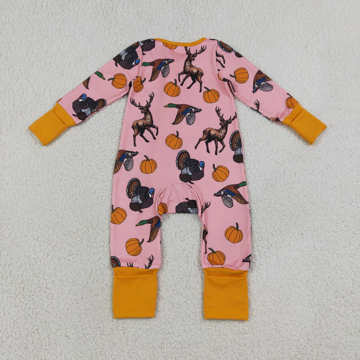 NEW RTS NO MOQ milk silk LR3252 Baby Girls Pumpkins Turkey Ducks Deer Thanksgivings Two Way Zip Convertible Rompers