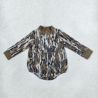 RTS NO MOQ Sibling milk silk High Neck Baby Boys And Girls Camo Long Sleeve Romper And Toddler Mock Neck Top（副本）