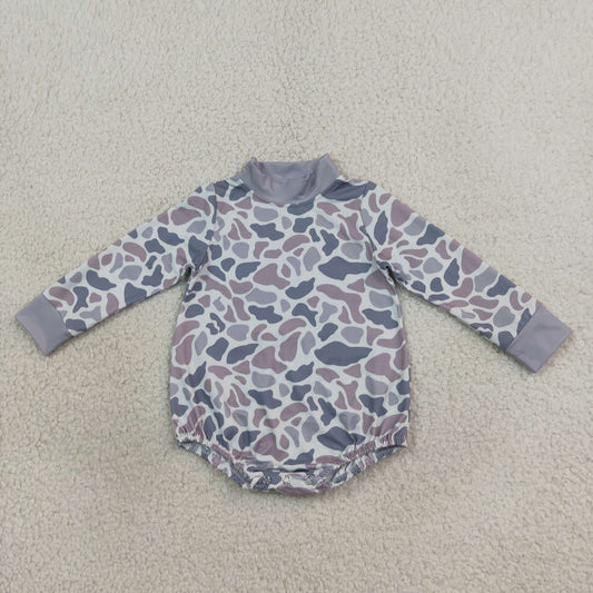 NEW RTS NO MOQ milk silk LR3260 Baby Boys Long Sleeve Light Grey Camo Choker Rompers
