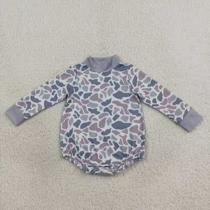 RTS NO MOQ Sibling yoga fabric Adult To Match Kids Yoga High Neck Light Grey Camo Print Mock Neck Top Long Sleeve Romper