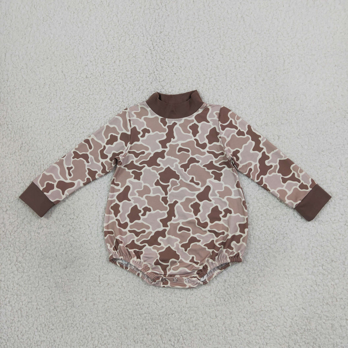 NEW RTS NO MOQ milk silk LR3263 Baby Boys Long Sleeve Khaki Brown Camo Choker Rompers
