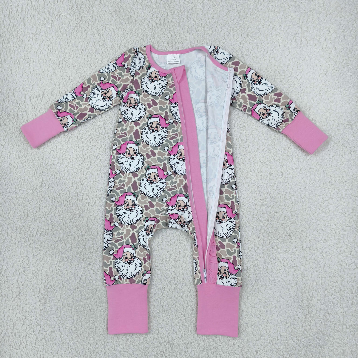 NEW RTS NO MOQ milk silk LR3305 Baby Girls Khaki Camo Santa Christmas Two Way Ruffle Zip Convertible Rompers
