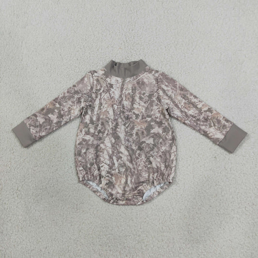 NEW RTS NO MOQ Yoga LR3308 Baby Kids Long Sleeve Grey Khaki Leaves Camo Yoga Active Choker Rompers