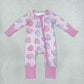 NEW RTS NO MOQ milk silk LR3325 Baby Girls Pink Stripe LOVE YOU Hearts Valentines Two Way Zip Convertible Rompers