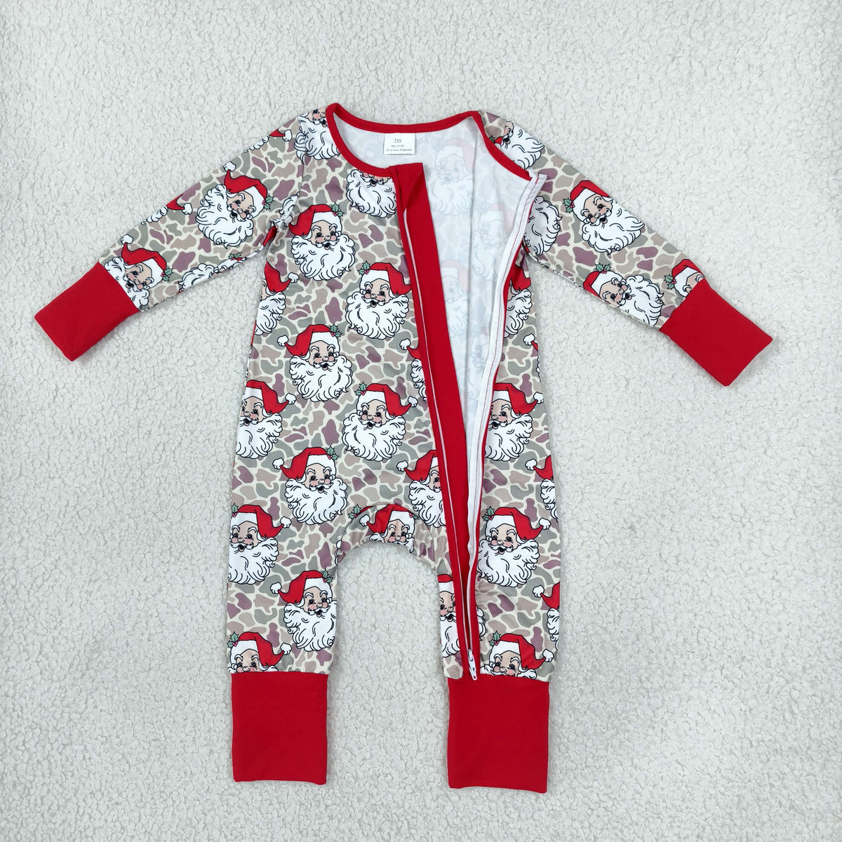 NEW RTS NO MOQ milk silk LR3345 Baby Boys Khaki Camo Santa Christmas Two Way Zip Convertible Rompers