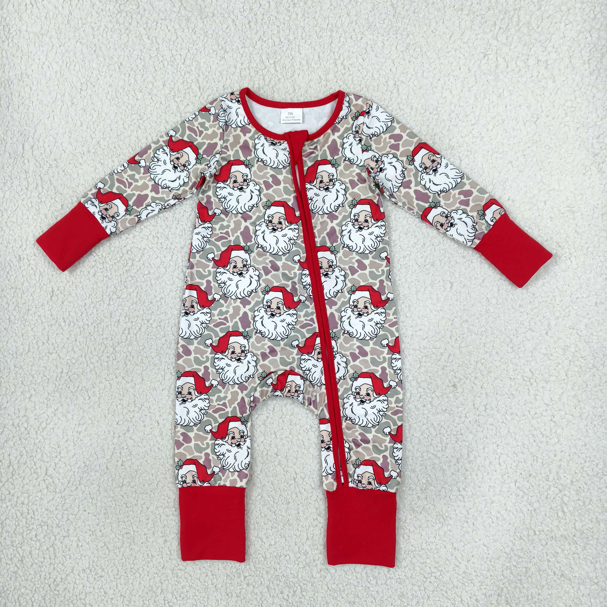 NEW RTS NO MOQ milk silk LR3345 Baby Boys Khaki Camo Santa Christmas Two Way Zip Convertible Rompers
