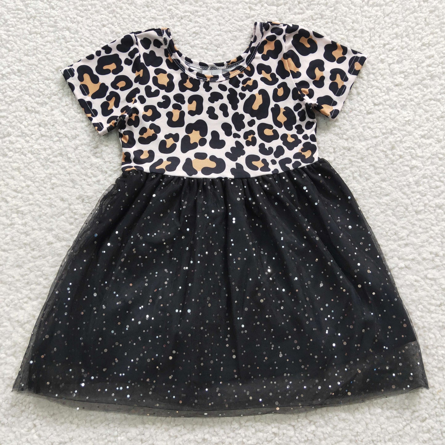 leopard print kids dress girls skirt with yarn