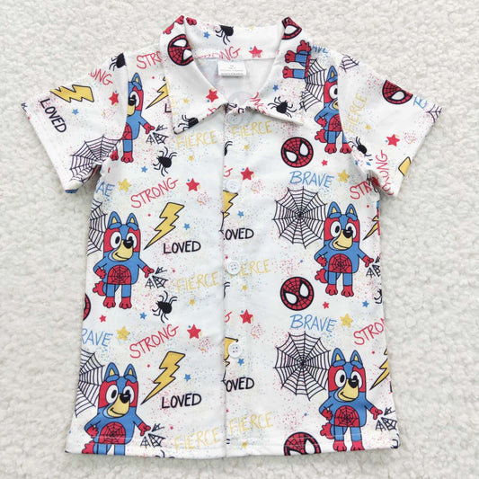 cartoon dogs short sleeve shirt boys button top