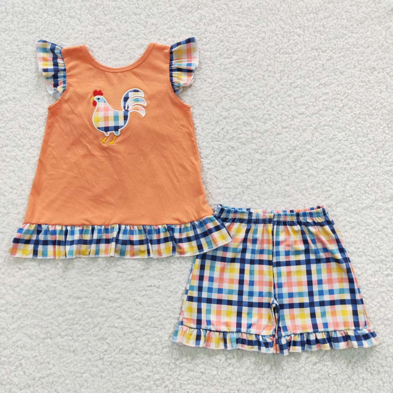 embroidered chicken girls sets shorts kids outfits