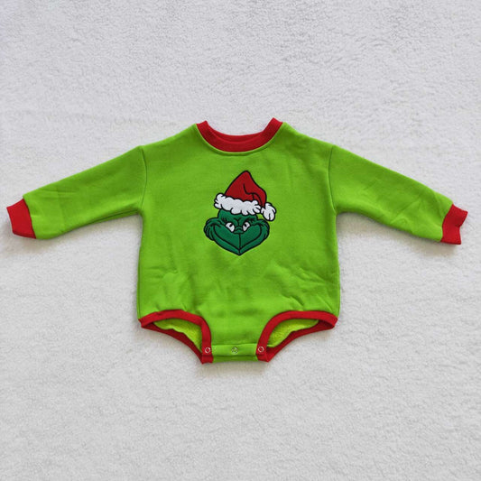 long sleeve embroidery Christmas rompers grinch bubbles