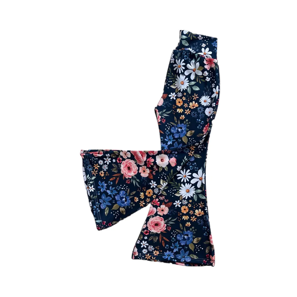 X930 P0883 Black floral flared trousers
