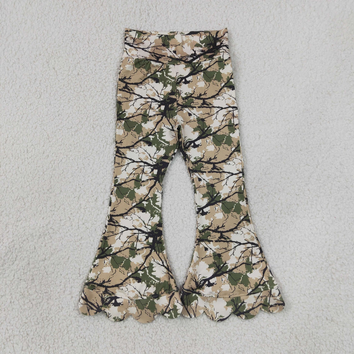 NEW RTS NO MOQ milk silk P1035 Baby Girls Leaves Camo Scallop Edge Flare Leg Pants