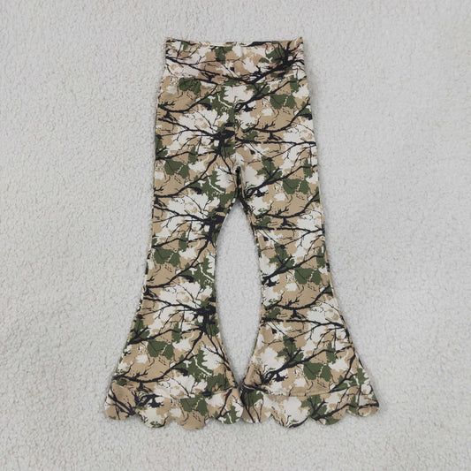 NEW RTS NO MOQ milk silk P1035 Baby Girls Leaves Camo Scallop Edge Flare Leg Pants