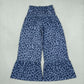 NEW RTS NO MOQ yoga P1052 Adult Women Blue Grey Leopard Yoga Active Flare Ruffle Pants Bottom