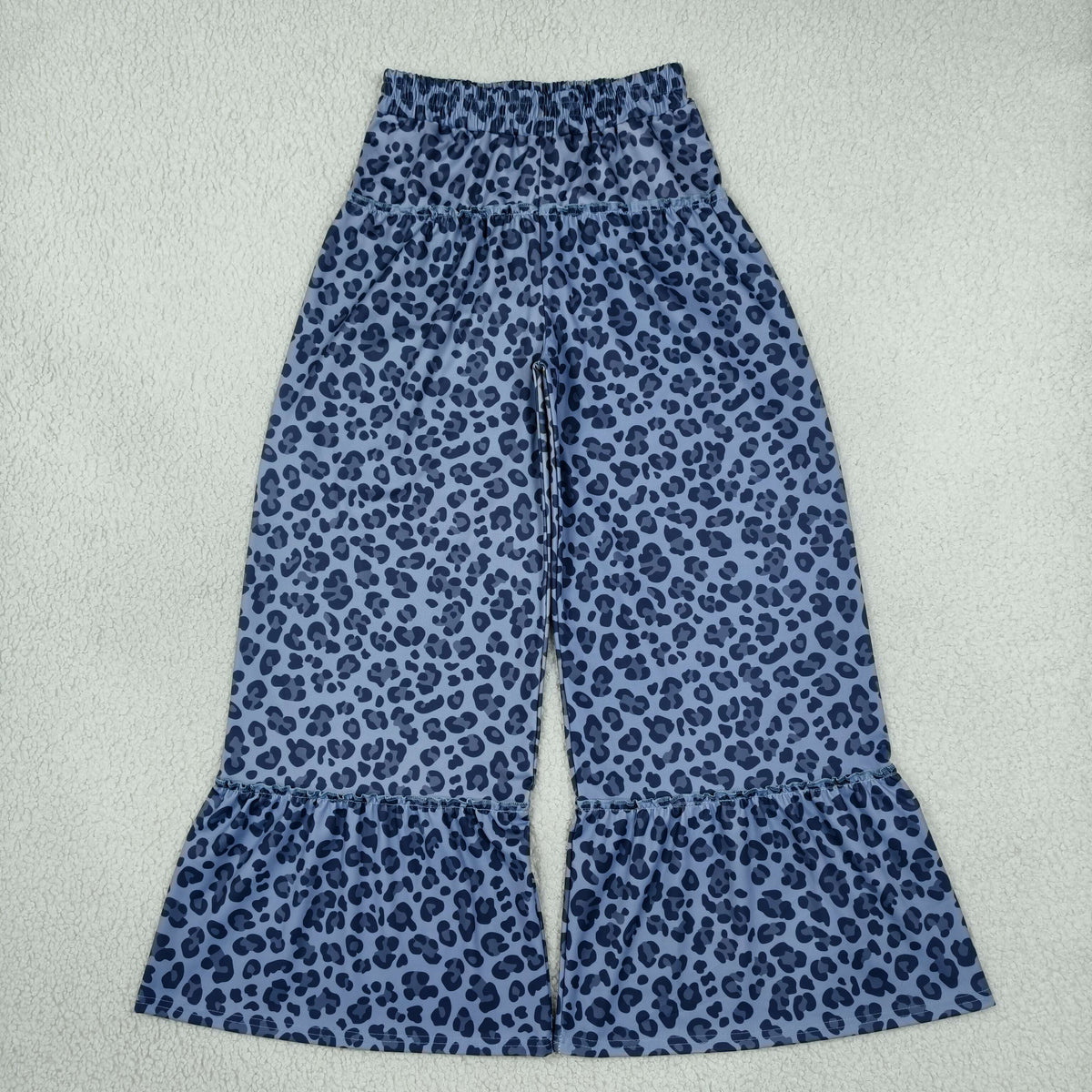 NEW RTS NO MOQ yoga P1052 Adult Women Blue Grey Leopard Yoga Active Flare Ruffle Pants Bottom