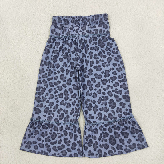 NEW RTS NO MOQ Yoga fabric P1055 Baby Girls Grey Leopard Yoga Active Ruffle Flare Pants Bottom