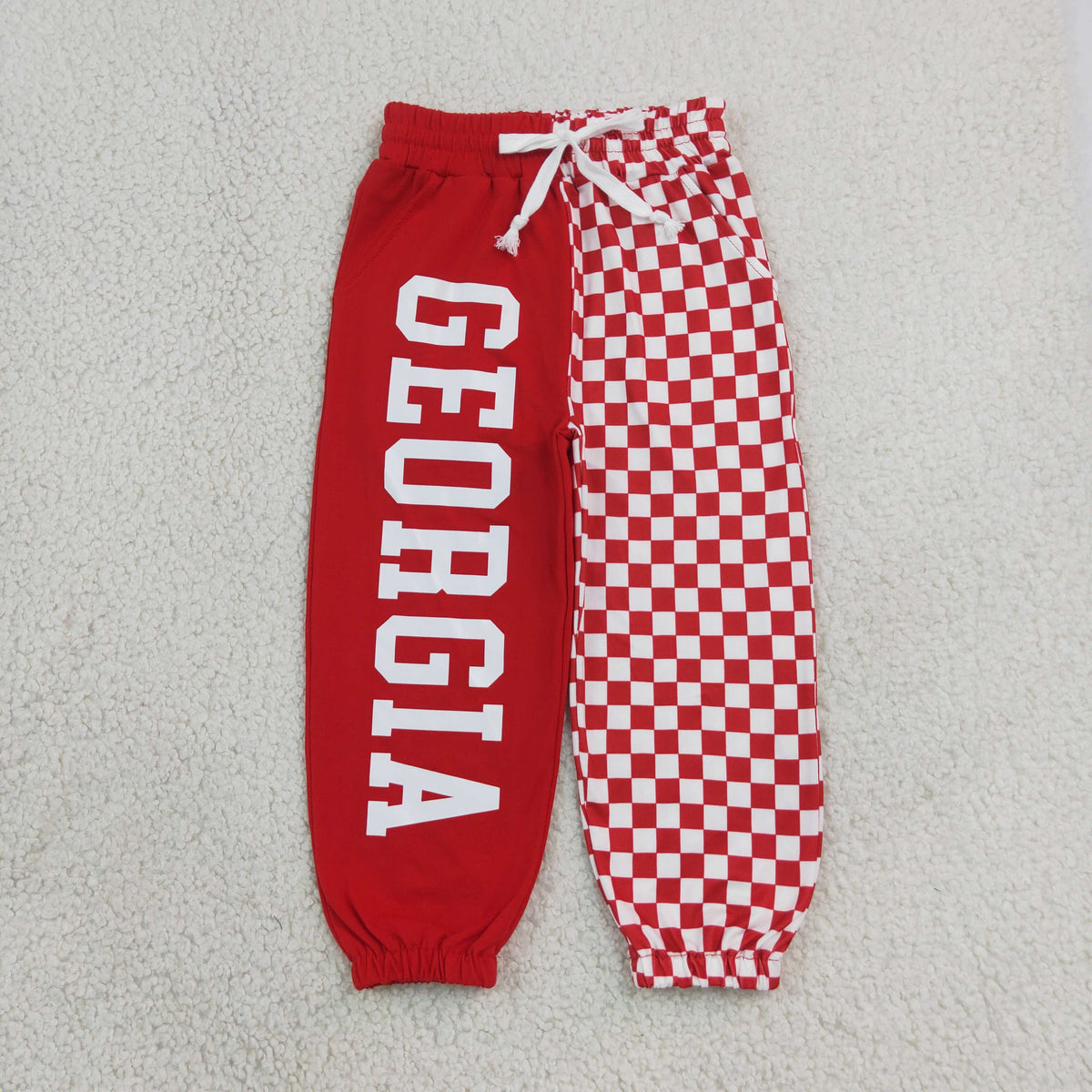 NEW RTS NO MOQ Vinyl P1063 Baby Boys Red Vinyl Georgia Team Pockets Jogger Pants Bottom