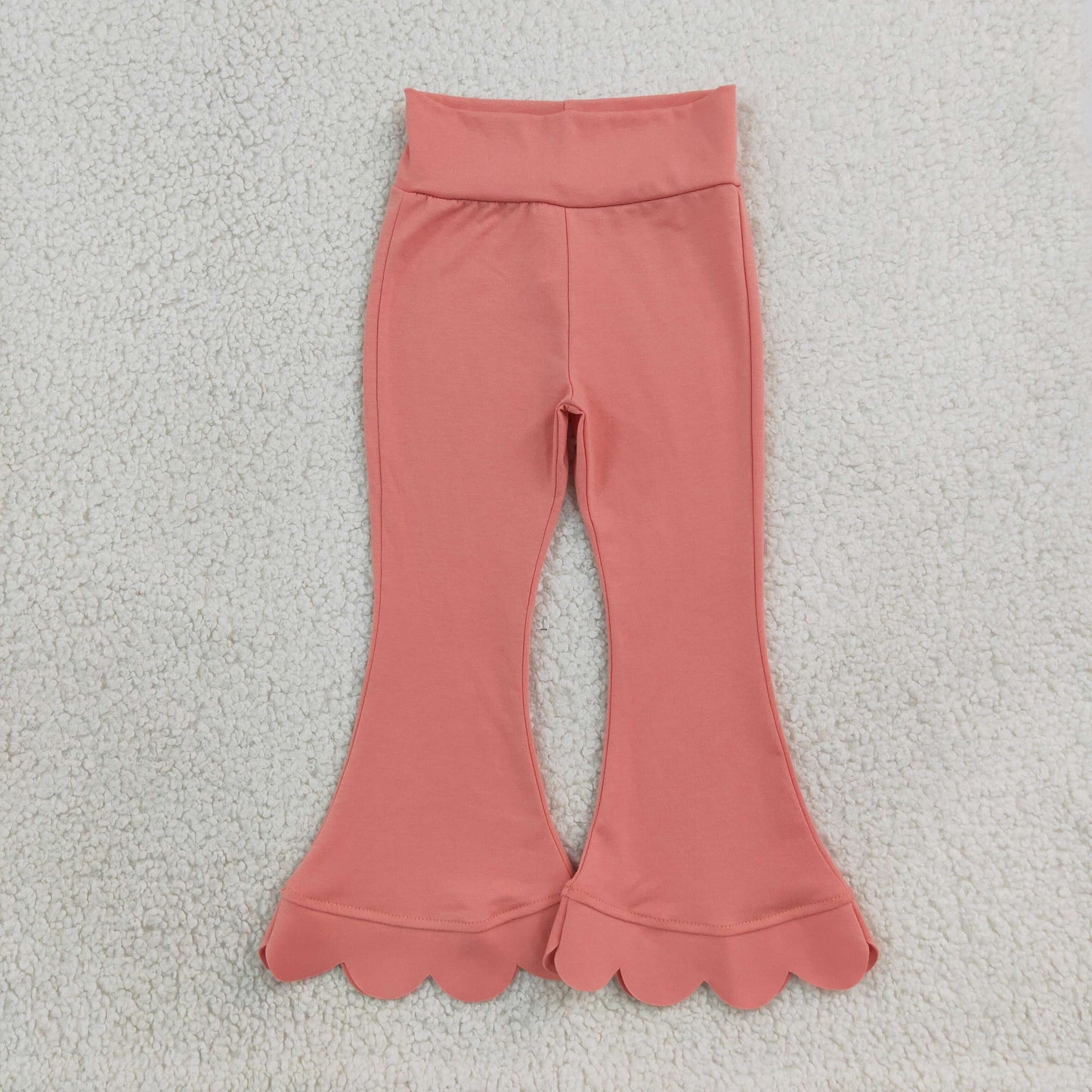 NEW RTS NO MOQ cotton P1076 Baby Girls Pink Scallop Bell Bottom Pants Spring Fall Casual Trousers Bottom