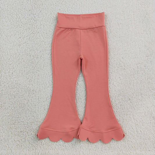 NEW RTS NO MOQ cotton P1076 Baby Girls Pink Scallop Bell Bottom Pants Spring Fall Casual Trousers Bottom