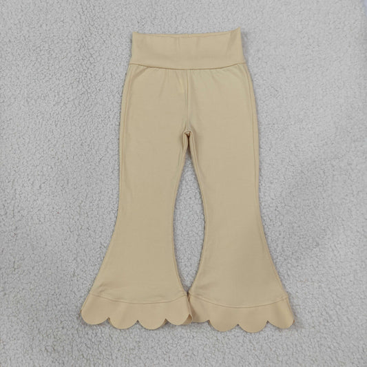 NEW RTS NO MOQ cotton P1078 Baby Girls Cream Scallop Bell Bottom Pants Spring Fall Casual Trousers Bottom