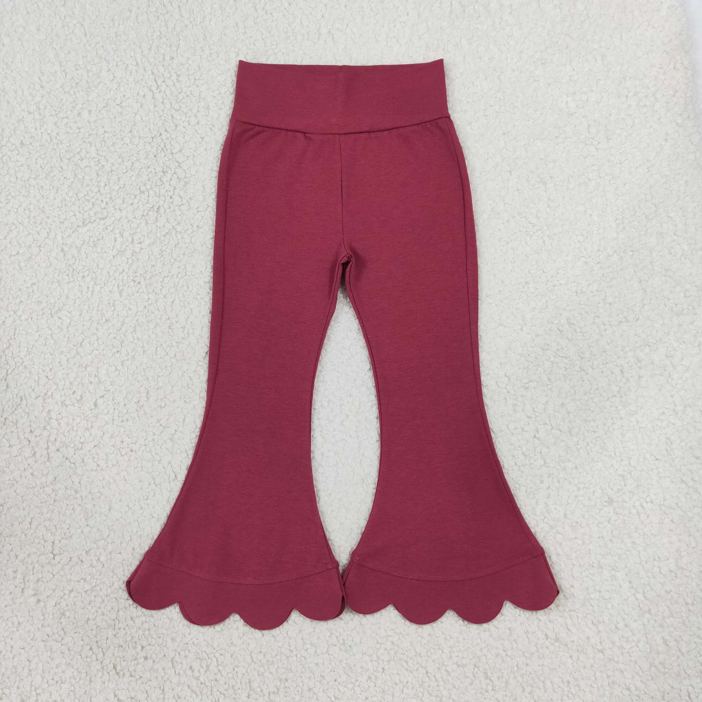 NEW RTS NO MOQ cotton P1079 Baby Girls Maroon Scallop Flare Pants Bottom