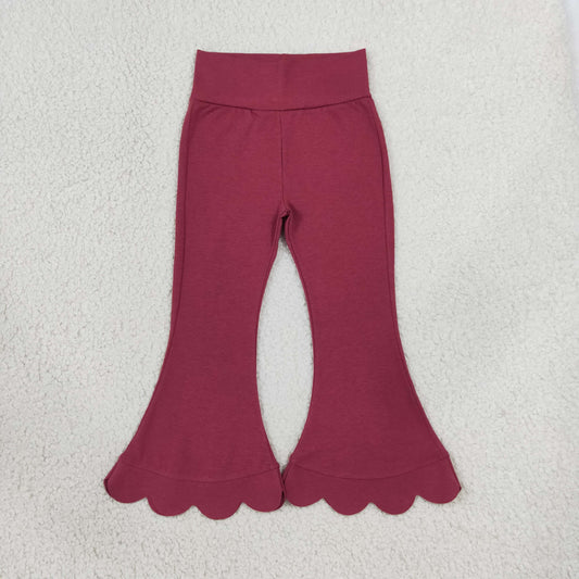 NEW RTS NO MOQ cotton P1079 Baby Girls Maroon Scallop Flare Pants Bottom