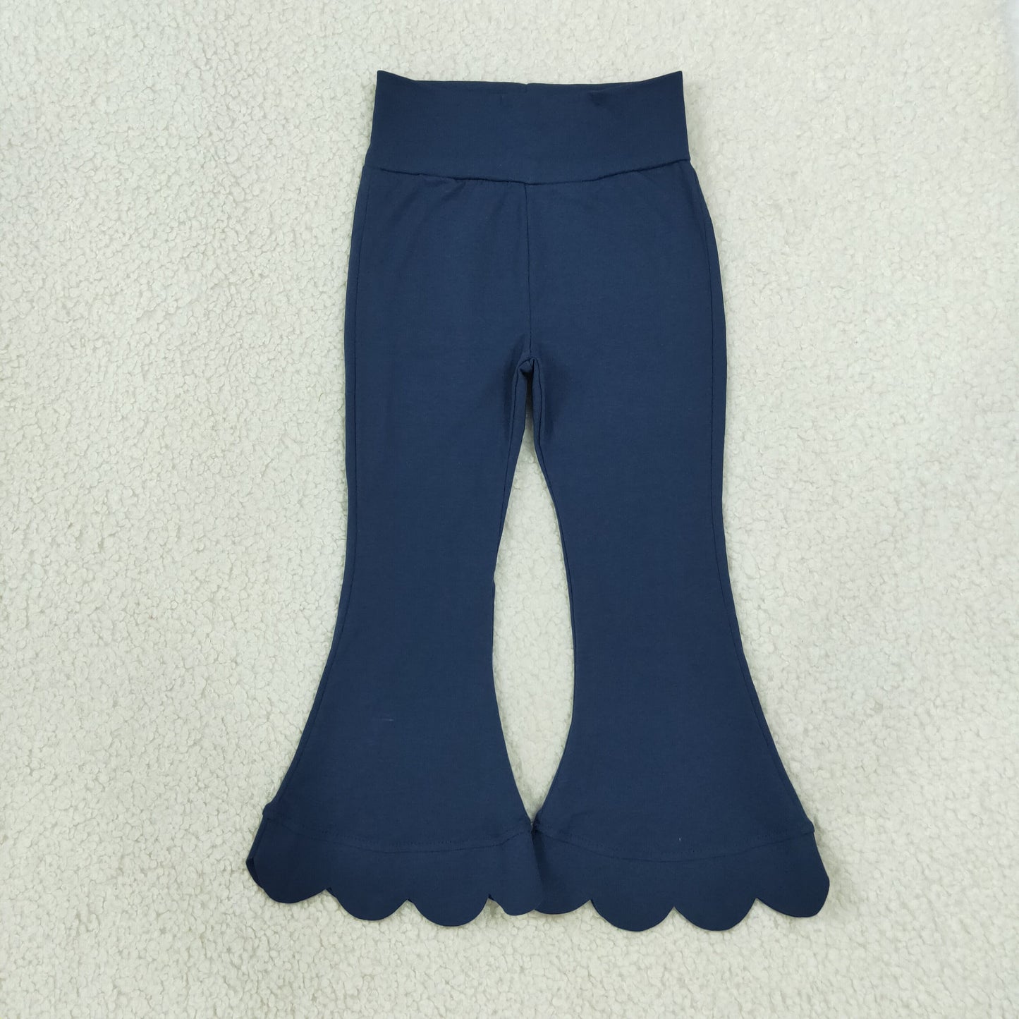 NEW RTS NO MOQ cotton P1081 Baby Girls Navy Blue Scallop Bell Bottom Pants Spring Fall Casual Trousers Bottom