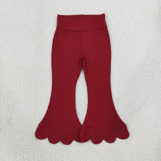 NEW RTS NO MOQ cotton P1082 Baby Girls Maroon Scallop Bell Bottom Pants Spring Fall Casual Trousers Bottom