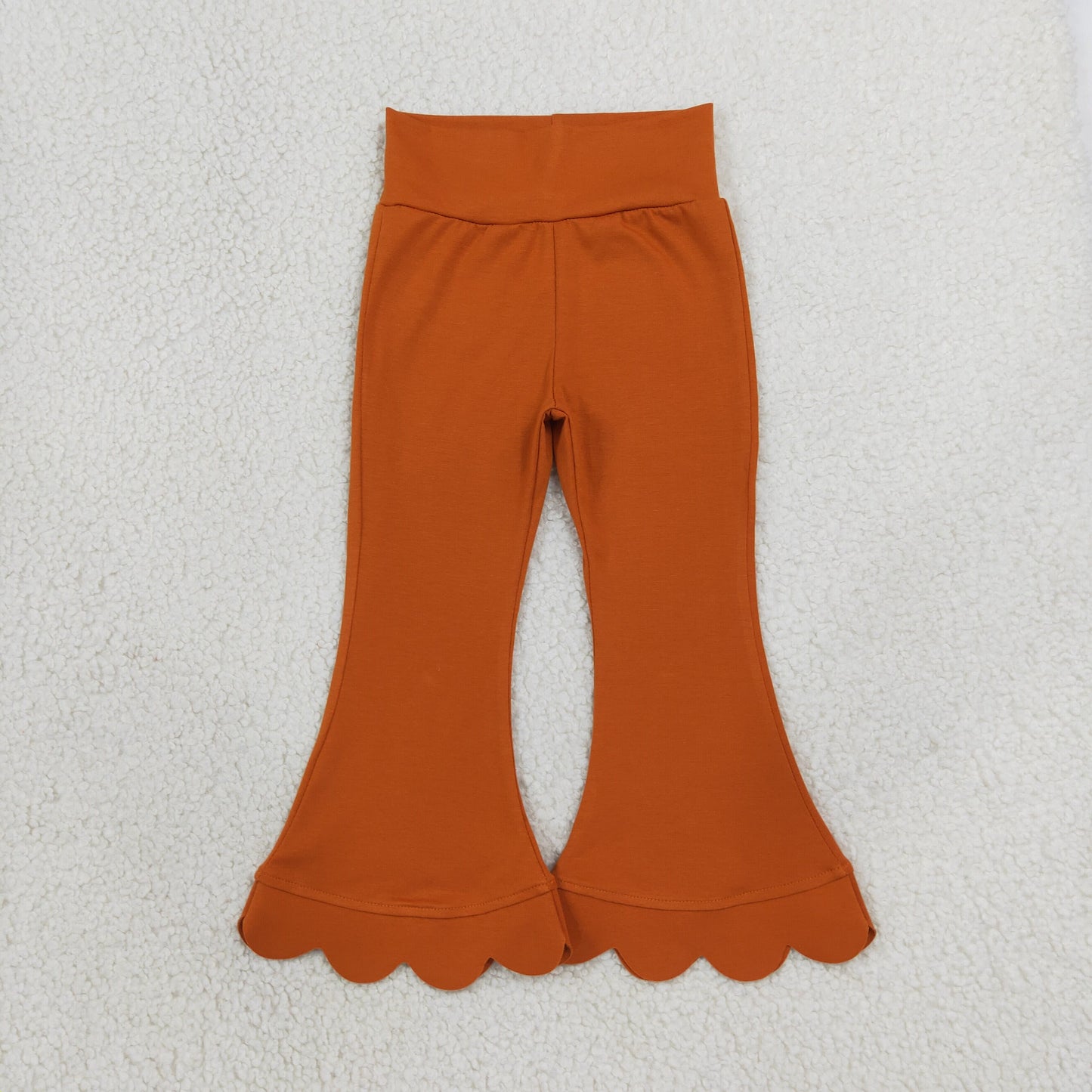 NEW RTS NO MOQ cotton P1083 Baby Girls Orange Scallop Bell Bottom Pants Spring Fall Casual Trousers Bottom