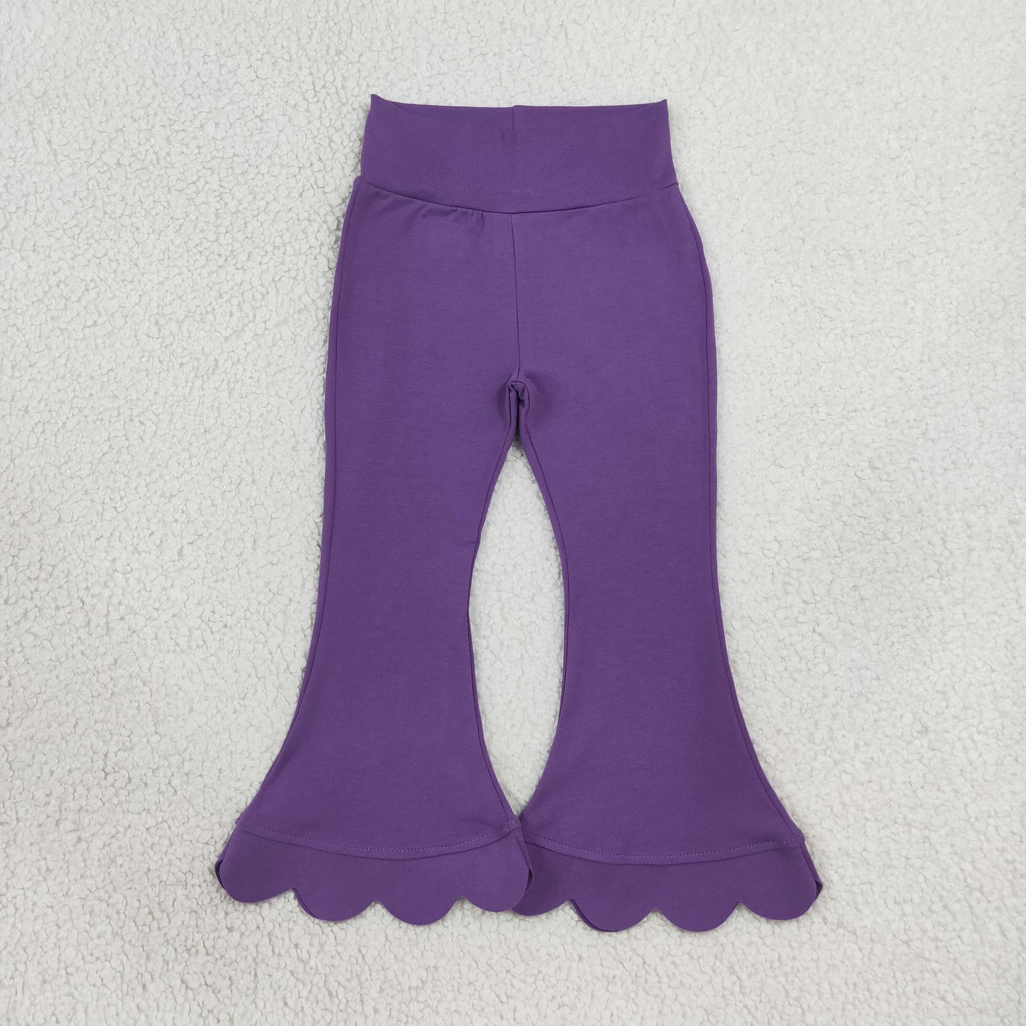 NEW RTS NO MOQ cotton P1084 Baby Girls Purple Scallop Flare Pants Bottom