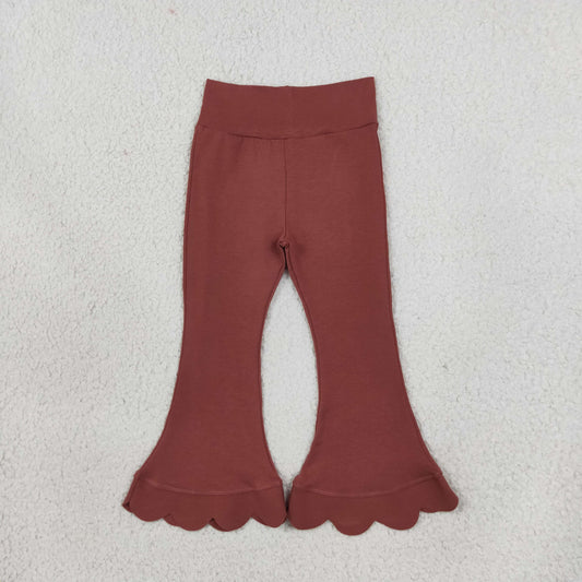 NEW RTS NO MOQ cotton P1085 Baby Girls Brown Scallop Flare Pants Bottom