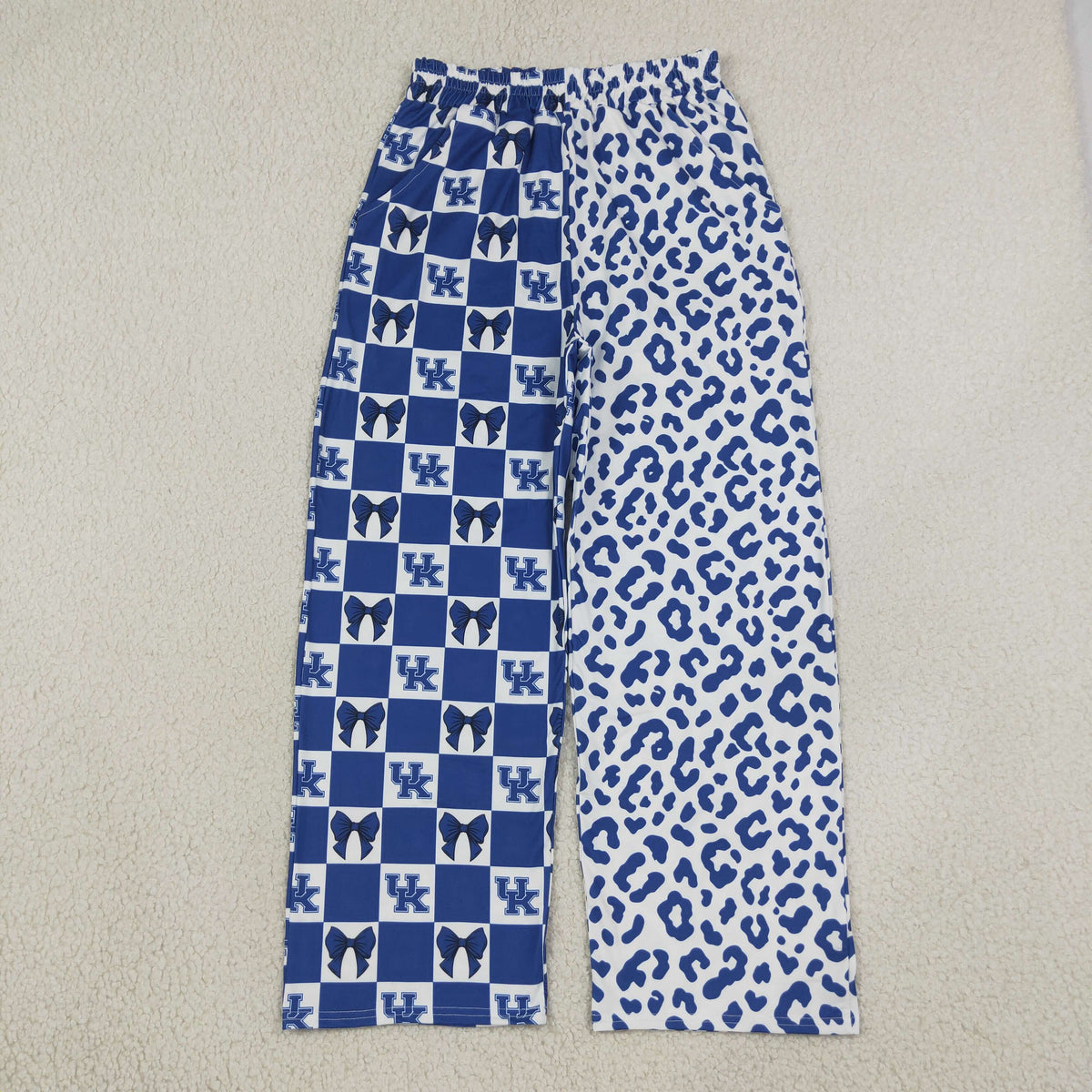 NEW RTS NO MOQ milk silk P1114 Adult Women Bows Leopard Team Pockets Flare Pants Bottom