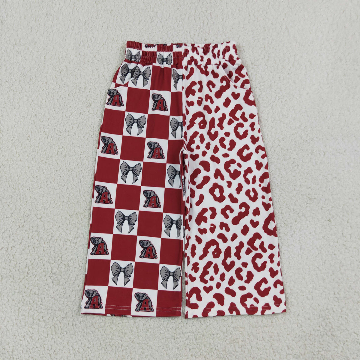 NEW RTS NO MOQ milk silk P1123 Baby Girls Bows Alabama Leopard Team Pockets Flare Pants Bottom