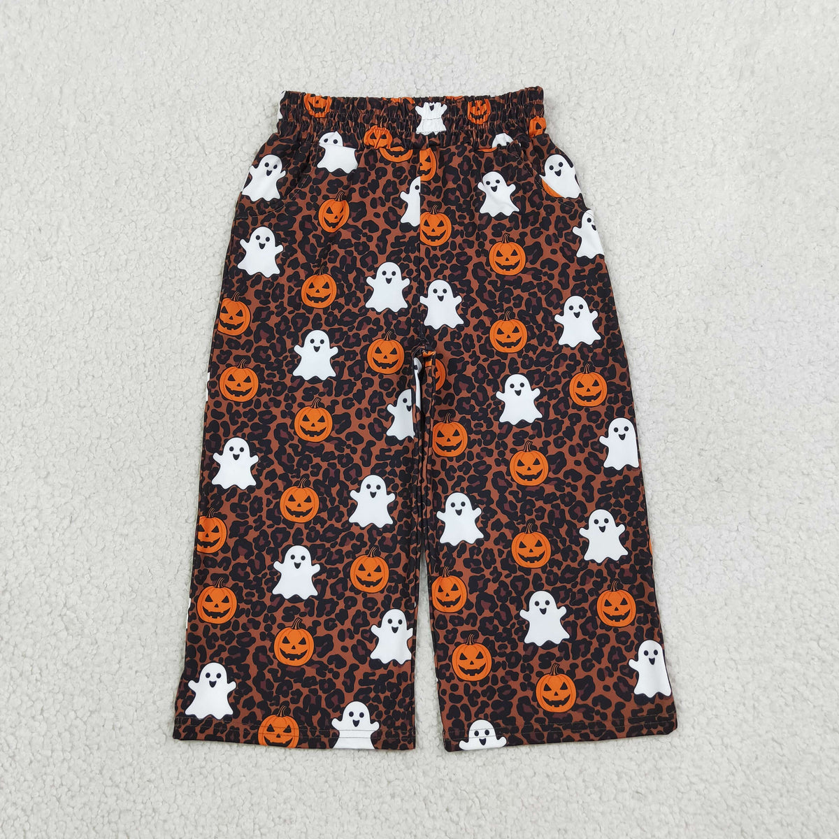 NEW RTS NO MOQ milk silk P1135 Baby Girls Ghosts Pumpkins Leopard Halloween Pockets Flare Pants Bottom