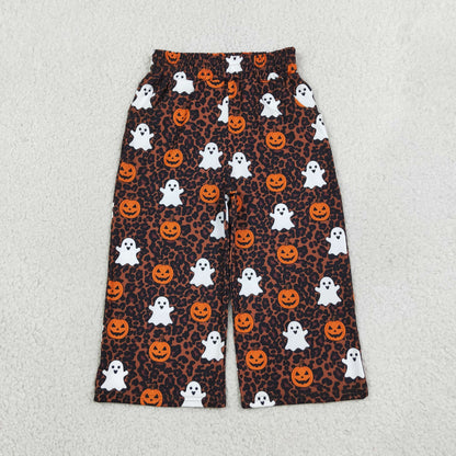 RTS NO MOQ milk silk Sibling Adult To Match Kids Ghosts Pumpkins Leopard Halloween Pockets Flare Pants Bottom