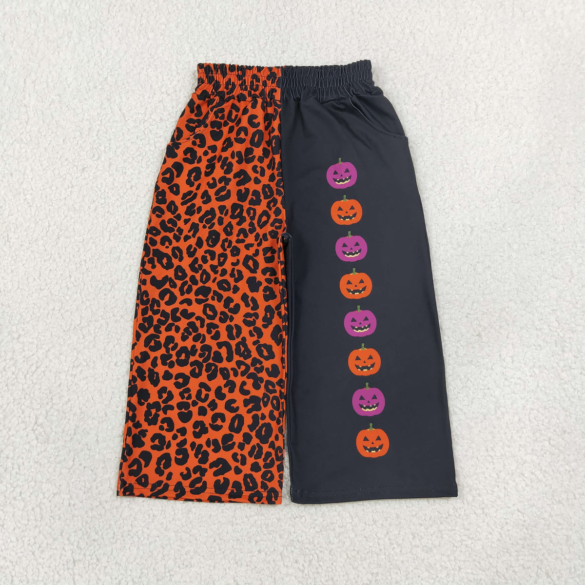 NEW RTS NO MOQ milk silk P1136 Baby Girls Ghost Pumpkins Leopard Halloween Pockets Flare Pants Bottom
