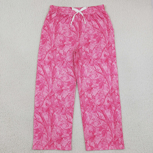 NEW RTS NO MOQ milk silk P1138 Adult Women Pink Leaves Camo Pockets Flare Pants Bottom
