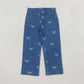 NEW RTS NO MOQ Denim P1149 Baby Girls Blue Straight Leg Jeans With Cute Bow Casual Daily Wear Girls Denim Bottom Pants
