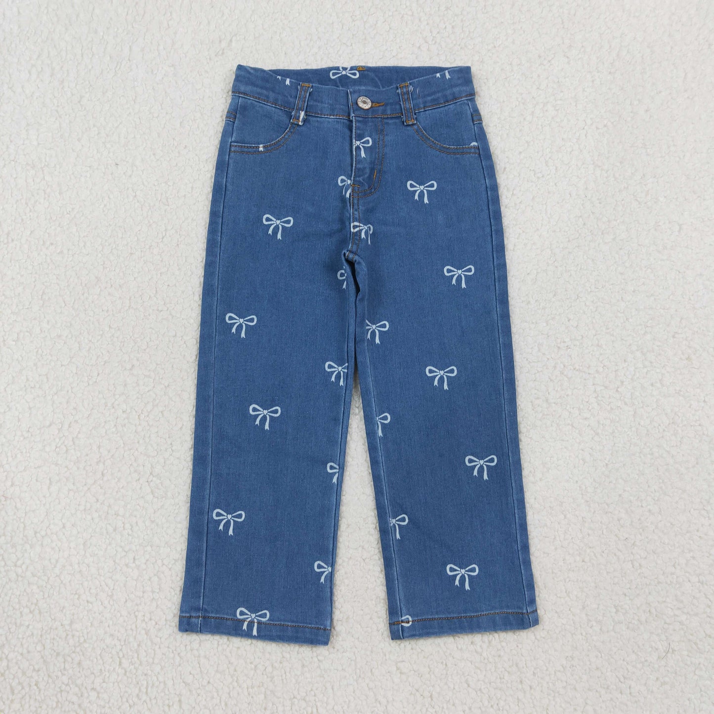 NEW RTS NO MOQ Denim P1149 Baby Girls Blue Straight Leg Jeans With Cute Bow Casual Daily Wear Girls Denim Bottom Pants