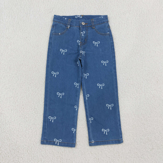 NEW RTS NO MOQ Denim P1149 Baby Girls Blue Straight Leg Jeans With Cute Bow Casual Daily Wear Girls Denim Bottom Pants