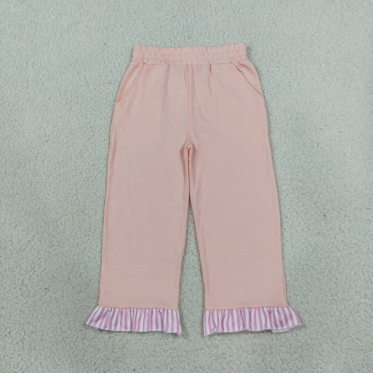 NEW RTS NO MOQ milk silk P1151 Baby Girls Light Pink Stripe Pockets Ruffle Pants Bottom
