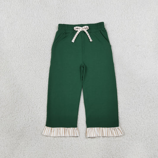 NEW RTS NO MOQ milk silk P1154 Baby Girls Green Bows Pockets Ruffle Pants Bottom